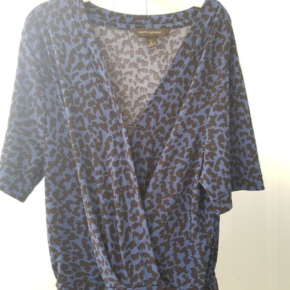 NWOT Banana Republic blue black animal print cheetah wrap dress, Small - Picture 4 of 7